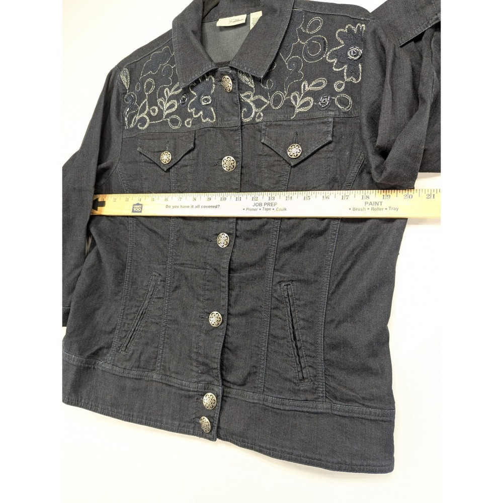 Chicos Platinum Indigo Blue Embroidered Floral Denim Jacket Size 2‎ Large Mens - Picture 4 of 10